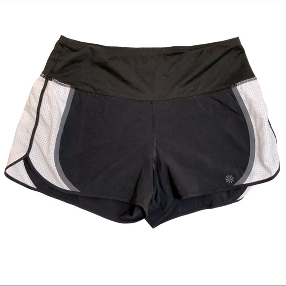 Athleta Women's Black White 3 Inch Running Athletic Shorts Attached Brief Medium - Picture 1 of 8